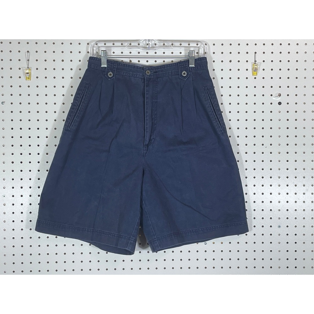 Jessi Lee Vintage Navy Blue High Waisted Pleated Cotton Shorts Women 10